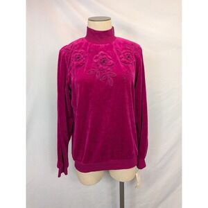 Vintage Napa Valley Top Womens Small Merlot Velour Floral‎ Beaded Mock Neck NWT